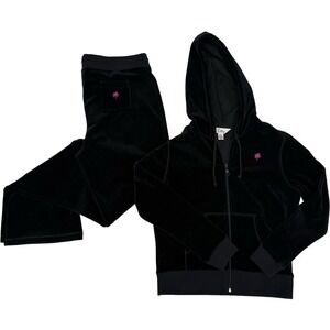 LILLY PULITZER Medium Large Velour Tracksuit Black Pink Palm Tree Y2K Velvet